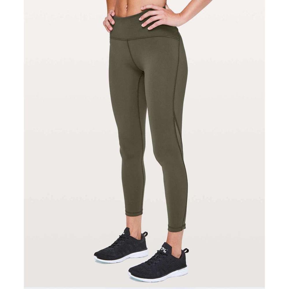 Lululemon Train Times 7/8 Pant 25 Dark Olive‎ Green Mesh Leggings Size 6